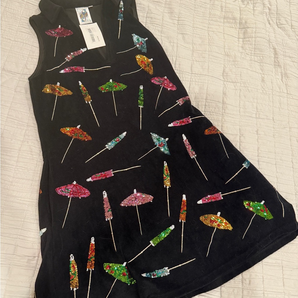 QUEEN OF SPARKLES Black Multi. Color  Parasols Sleeveless Dress Small NWT